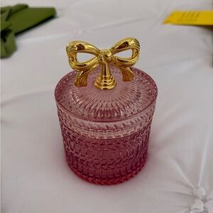 Elegant Pink and Gold Glass Jar with Bow Lid